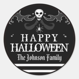 Halloween Black White Skull-etikett Happy hallowee Runt Klistermärke