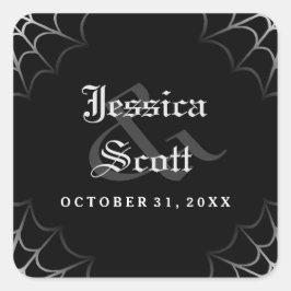 Halloween Black White Spindelnät Gothic Bröllop Fyrkantigt Klistermärke