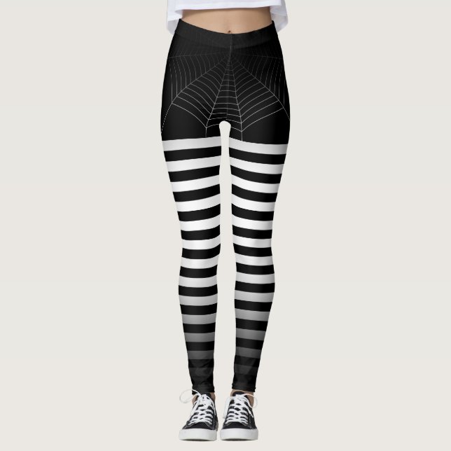 Halloween Black White spindelnät rand ombre Leggings (Framsida)