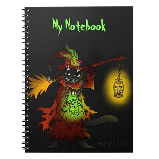 Halloween Black Witch Cat Anteckningsbok (Framsidan)