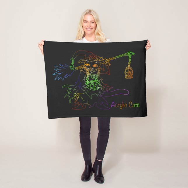 Halloween Black Witch Cat Fleecefilt (På plats)