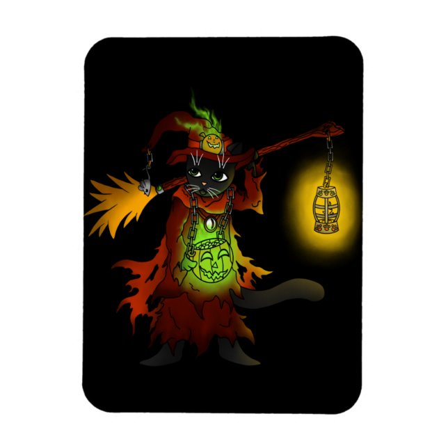 Halloween Black Witch Cat Magnet (Vertikal)