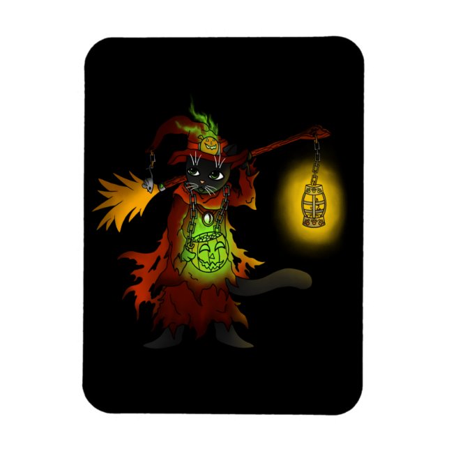 Halloween Black Witch Cat Magnet (Vertikal)