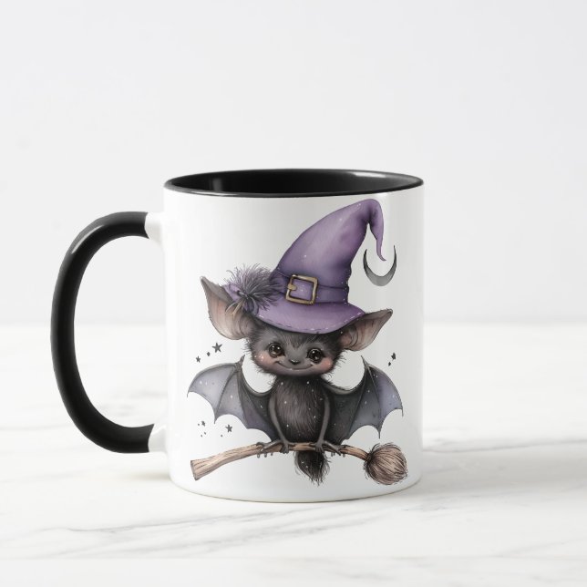 Halloween Black Witch Fladdermus-kaffe Mugg (Vänster)