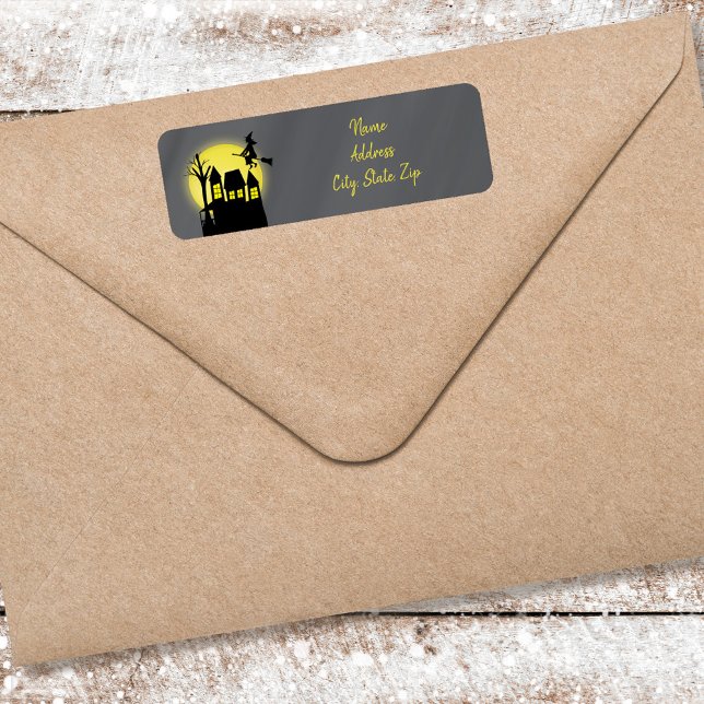 Halloween Black Witch Haunted House Returadress Etikett (Halloween customized witchy return address label. )