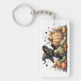 Halloween Black Witch's Kitten W/ Pumpkins Gourds