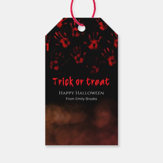Halloween Blodiga Handavtryck Presentetikett (Framsidan)