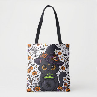 Halloween Blomma Häckande Katt Pumpa Bus eller God Tygkasse