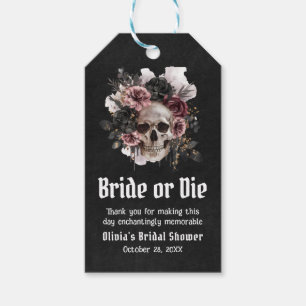 Halloween Blommig Skalle Brud eller Dö Bröllopsfes Presentetikett