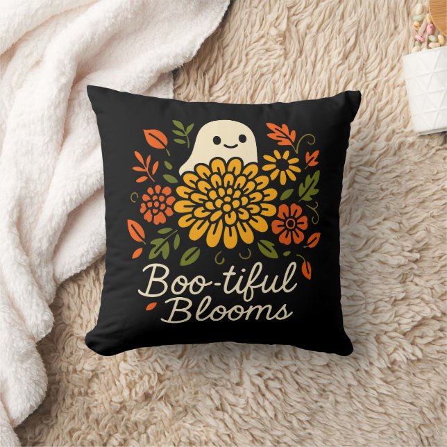Halloween Blommigt Ghost - Fall Flowers Spooky Kudde (Filt)