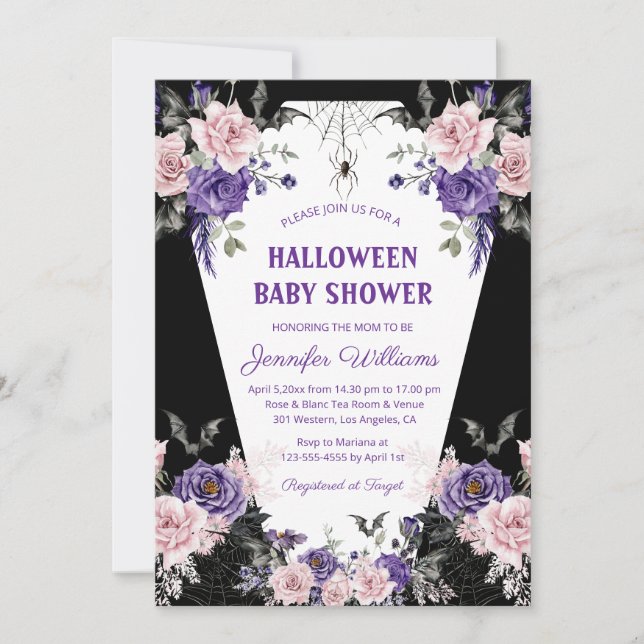 halloween blommigt ro gotisk svart babydusch inbjudningar (Framsida)