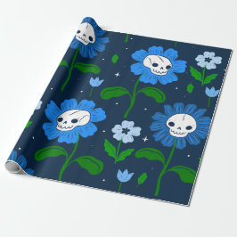 halloween blommigt skallblommor blått presentpapper