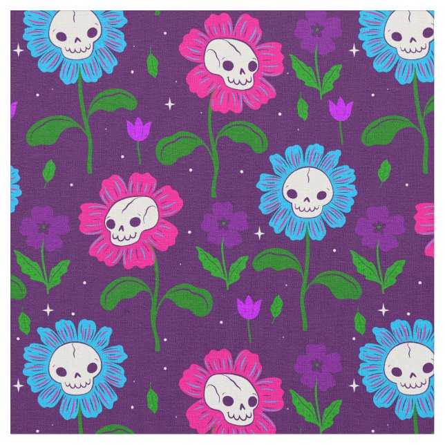 halloween blommigt skallblommor lila tyg (Närbild)