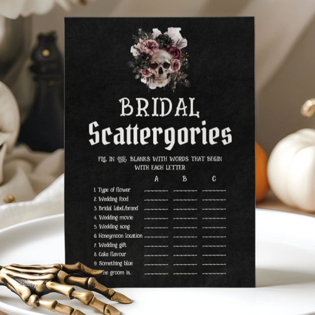 Halloween Blommigt Skull Möhippa Scattergories-spe Inbjudningar (Halloween Floral Skull Bridal Scattergories Game)