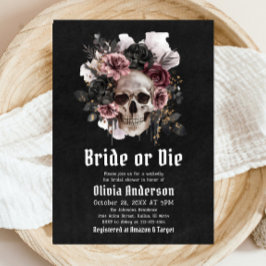 Halloween-Blommigt Skullbrid eller De-Möhippa Inbjudningar