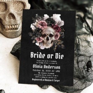 Halloween-Blommigt Skullbrid eller De-Möhippa Inbjudningar