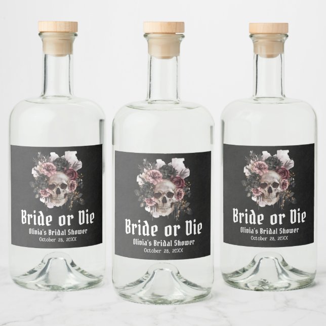 Halloween-Blommigt Skullbrid eller De-Möhippa Spritflaskor Etikett (Flaskor)