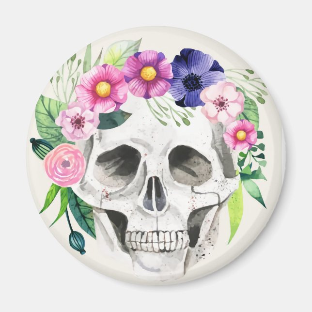 Halloween Blommigt Sugar Skull Magnet (Framsidan)