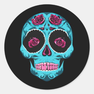 Halloween Blommigt Sugar Skull Runt Klistermärke