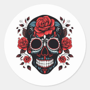 Halloween Blommigt Sugar Skull Runt Klistermärke