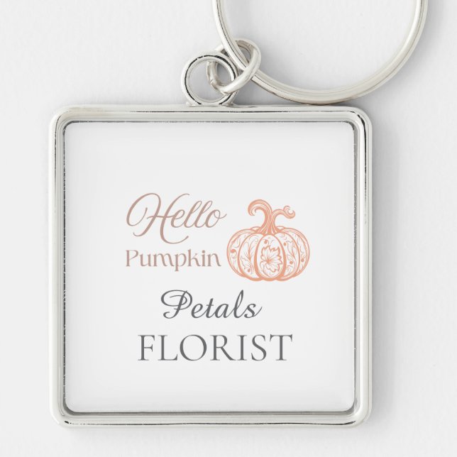 Halloween Blomsterbutik Varumärkesidentitet med Ha Fyrkantig Silverfärgad Nyckelring (Framsidan)