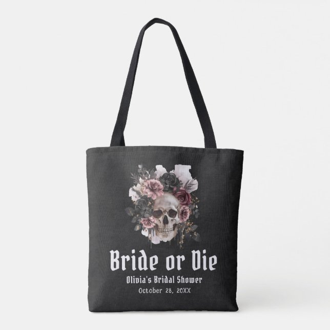 Halloween Blomsterlig Dödskalle Brud eller Dö Brud Tygkasse (Baksida)