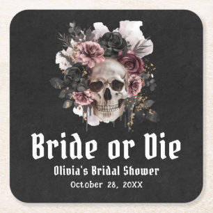 Halloween Blomsterlig Dödskalle Brud eller Dö Brud Underlägg Papper Kvadrat