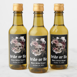 Halloween Blomsterlig Dödskalle Brud eller Dö Brud Vinetikett