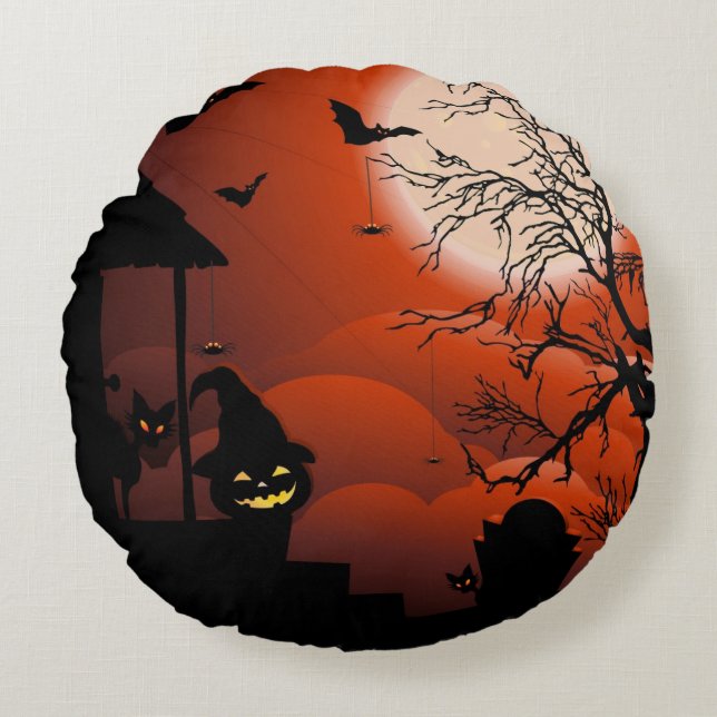 Halloween Bloody Moonlight Nightmare Rund Kudde (Framsidan)
