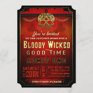 Halloween Bloody Wicked Red & Guld Party Inbjudan