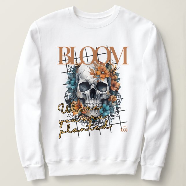 Halloween Bloom Skull T Shirt (Design framsida)