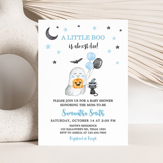 Halloween Blue A Little Boo Baby Shower Inbjudningar (Boy Ghost Baby Shower Invitation)