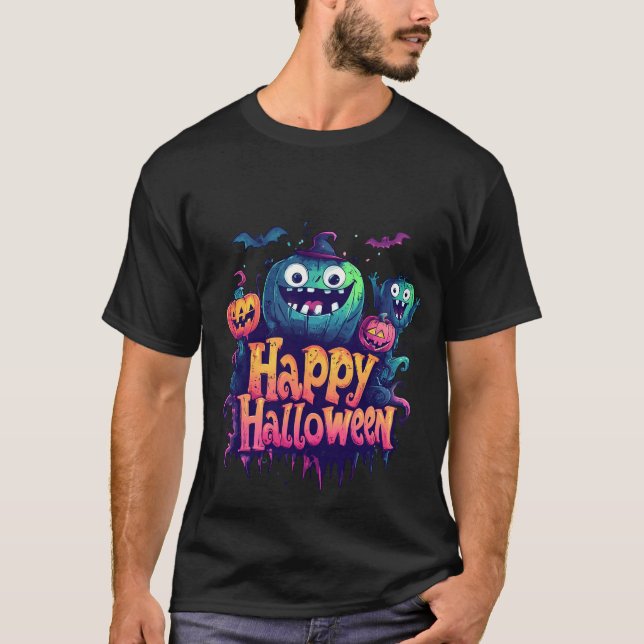 Halloween Blue and Yellow Pumpkin T-Shirt (Framsida)