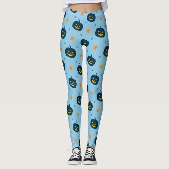 Halloween Blue Black Minimal Mönster Leggings (Framsida)