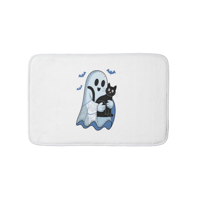 Halloween Blue Denim Ghost och Cat Badrumsmatta (Framsidan)