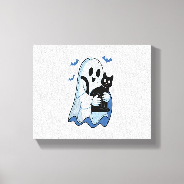 Halloween Blue Denim Ghost och Cat Canvastryck (Framsida)