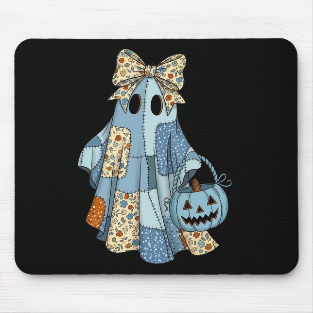 Halloween Blue Denim Ghost Trendig Denim Patchwork Musmatta (Framsidan)