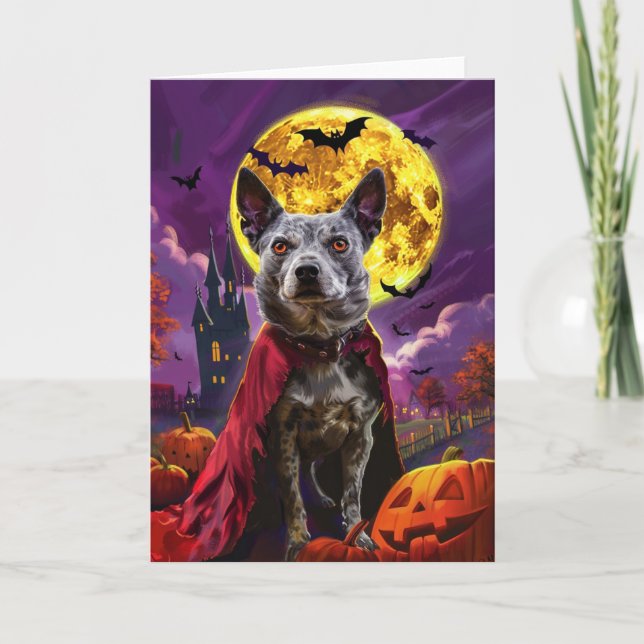 Halloween Blue Heeler Hund Pumpa Skräckinjagande Kort (Framsida)
