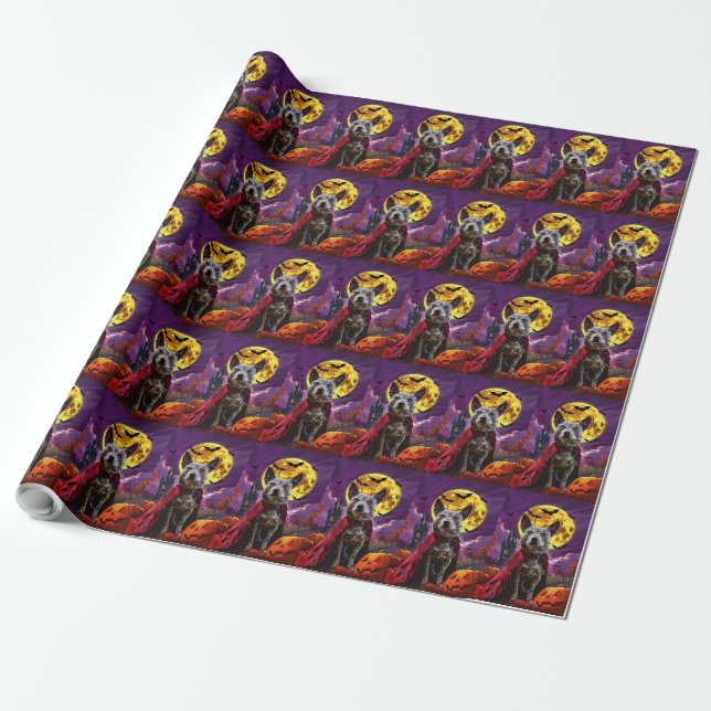 Halloween Blue Heeler Hund Pumpa Skräckinjagande Presentpapper (Utrullad)