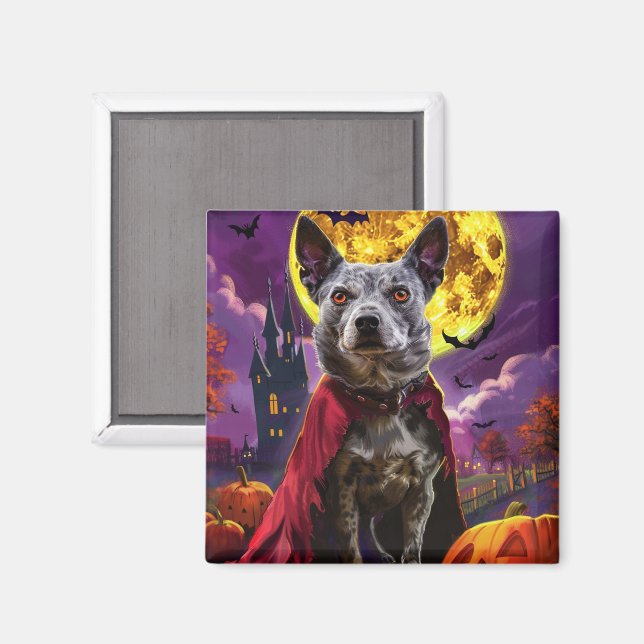 Halloween Blue Heeler Hund Pumpkins Scary Magnet (Front/Back)