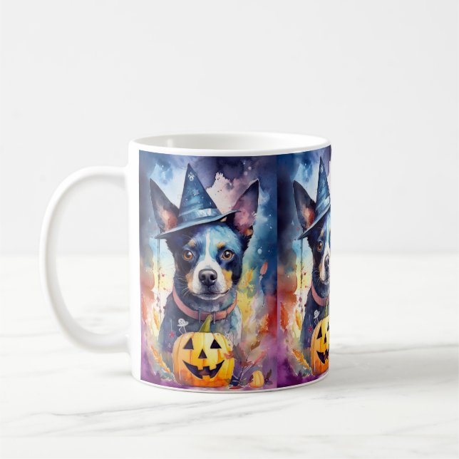 Halloween Blue Heeler med pumpor Kaffemugg (Vänster)