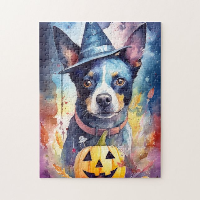 Halloween Blue Heeler med pumpor Pussel (Vertikal)