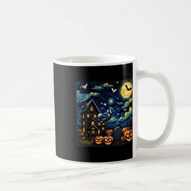 Halloween Blue Jay Starry Night Kaffemugg (Höger)