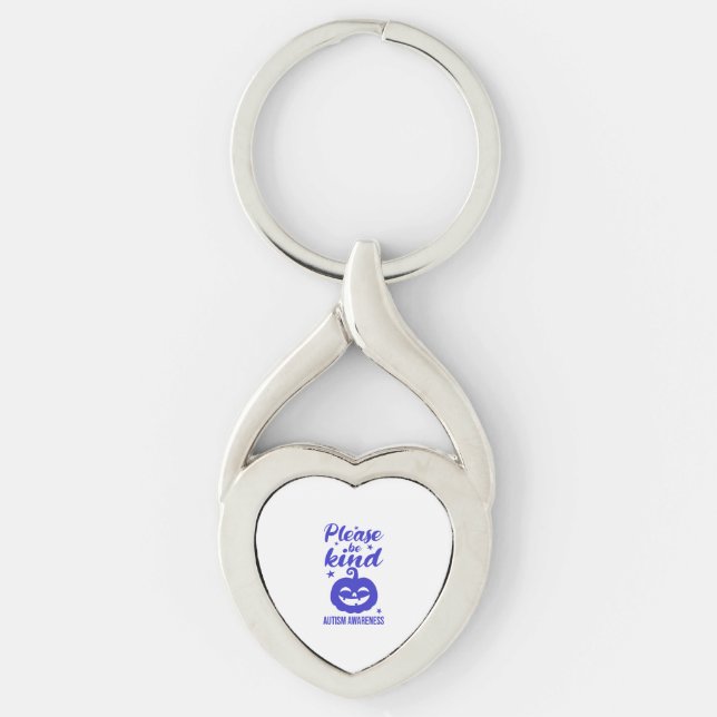 Halloween Blue Pumpkin Autisim Awareness Twisted Heart Silverfärgad Nyckelring (Framsidan)