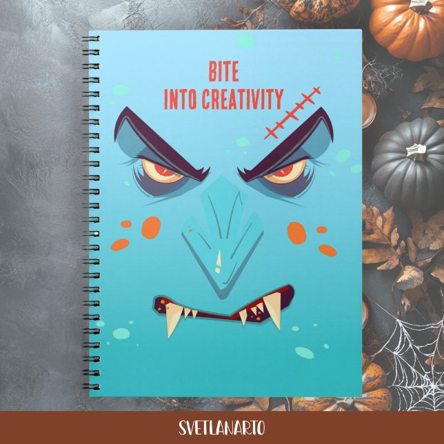 Halloween Blue Vampire Face Spiral Notebook Anteckningsbok (Frontal view)