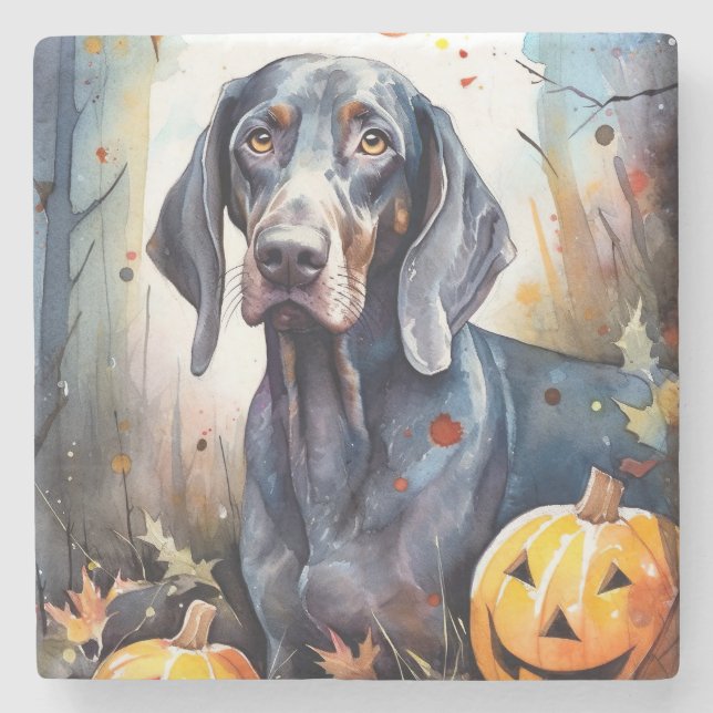 Halloween Bluetick Coonhound Med Pumpa Skräckinjag Stenunderlägg (Framsidan)