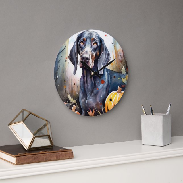 Halloween Bluetick Coonhound Med Pumpa Skräckinjag Stor Klocka (Kontor)
