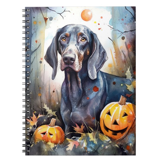 Halloween Bluetick Coonhound med pumpor Scary Anteckningsbok (Framsidan)