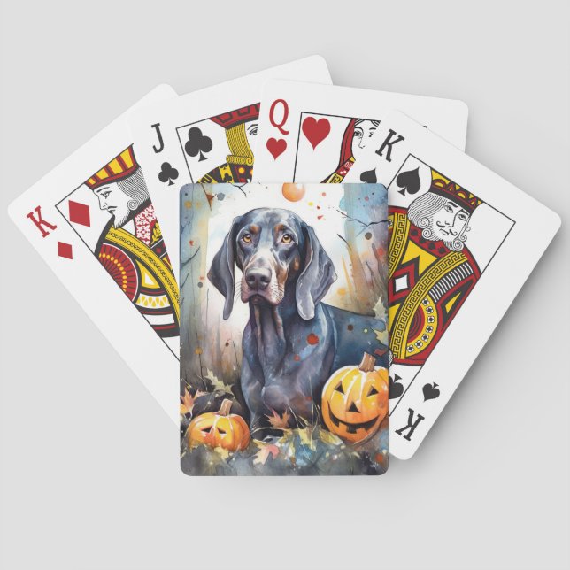 Halloween Bluetick Coonhound med pumpor Scary Casinokort (Baksidan)