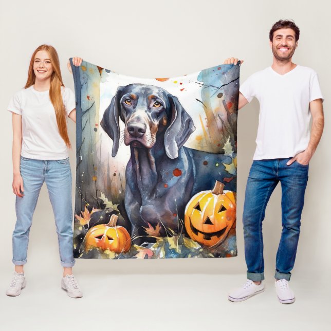 Halloween Bluetick Coonhound med pumpor Scary Fleecefilt (På plats)
